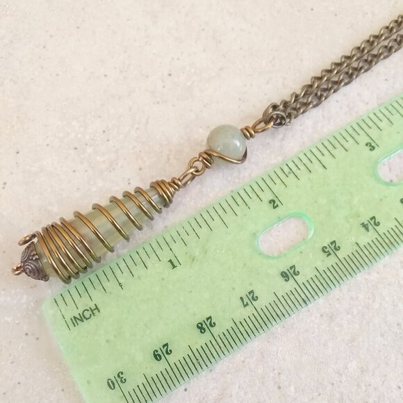 Sage Green Agate Drop Pendant + Bronze Necklace ~ Country Core Bohemian Casual - Picture 7 of 8